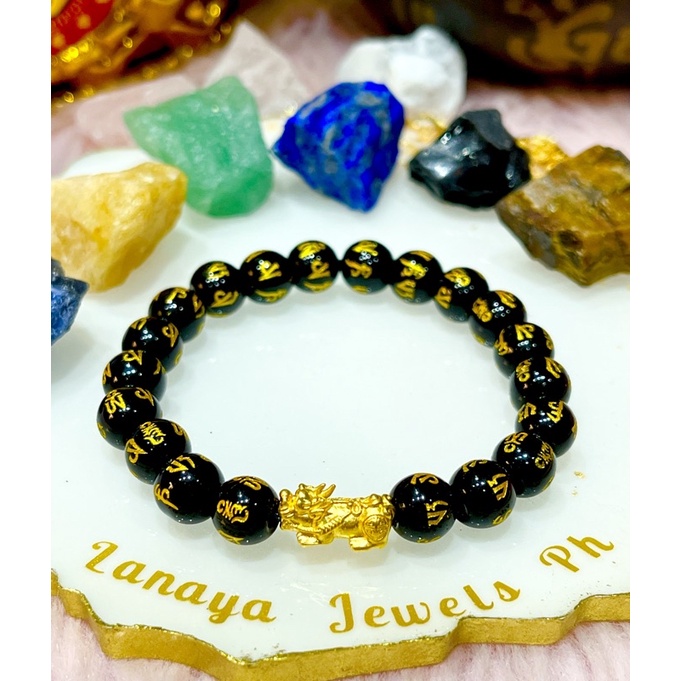 24k-hk-gold-piyao-in-black-obsidian-mantra-bracelet-shopee-philippines