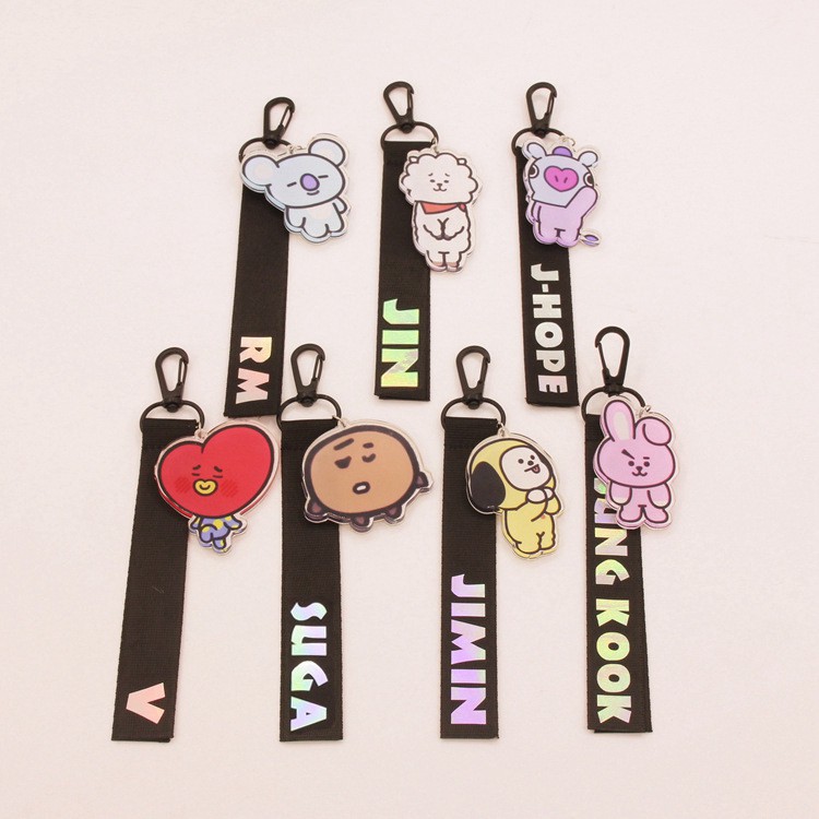 Kpop Bts Bt21 Cartoon Cute Pendant Keychain Bag Decoration Lanyard