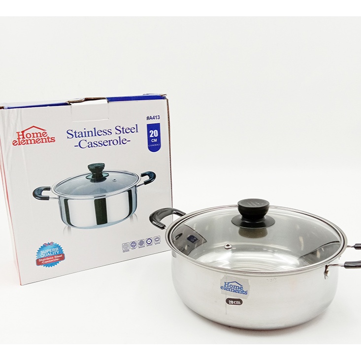 【U-Choice】Stainless Steel Cooking Pot Casserole with Handle and Glass Lid 16/18/20/22/24/26cm