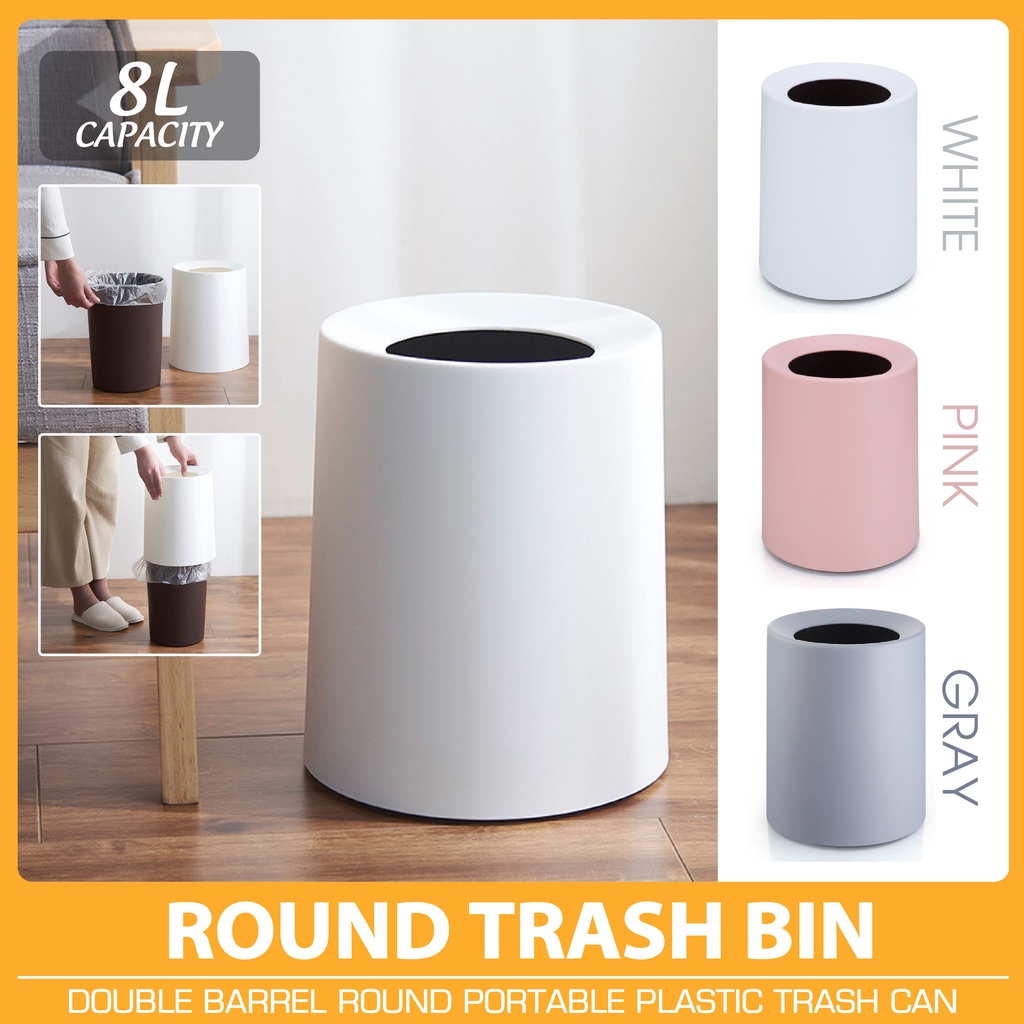 The House of EQA 8L Round Garbage Bin Plastic Cylinder Dust Bin ...