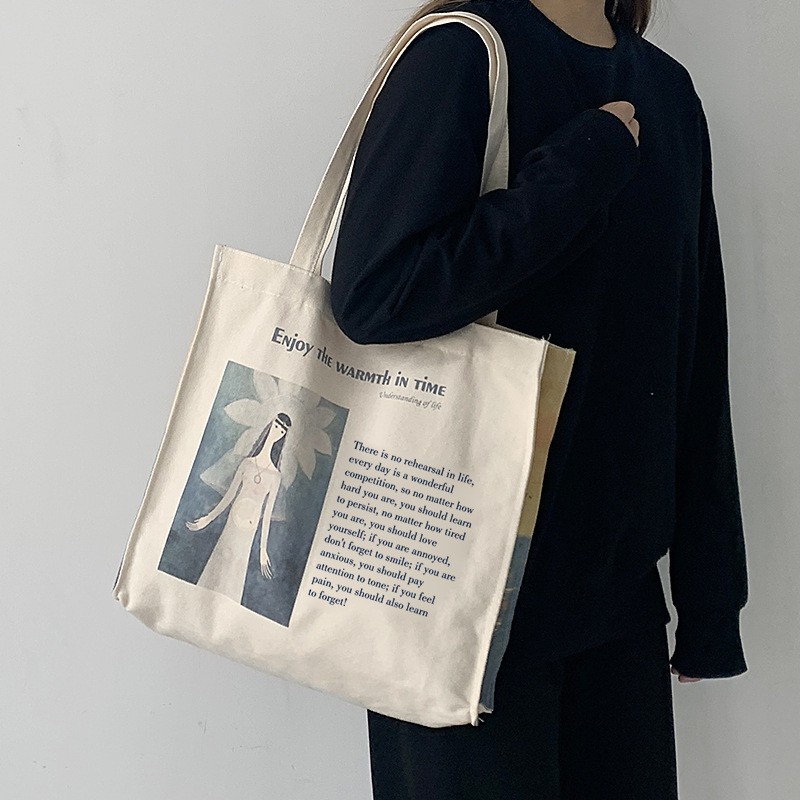 Korean fashion canvas ladies handbags Large capacity tote bag | Shopee ...
