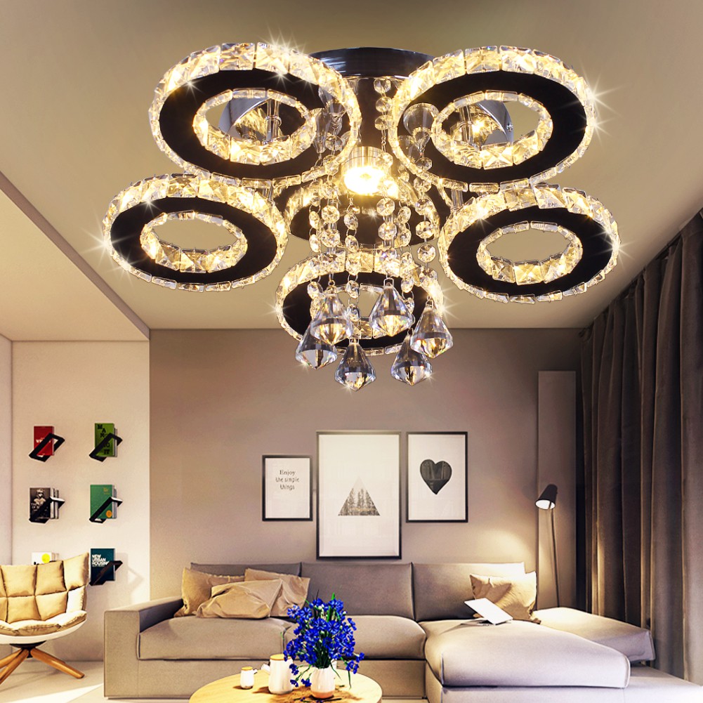 Modern 5 Rings Crystal Ceiling Light Fixtures Round Led Pendant Lights Luxury Living Room Kitchen Bedroom Shopee Philippines