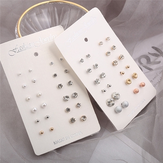 ※Hot Sales※ 12 Pairs/set Fashion Earring Set Jewelry Simplicity Alloy Rhinestone Spherical Stud Earrings Set for Women