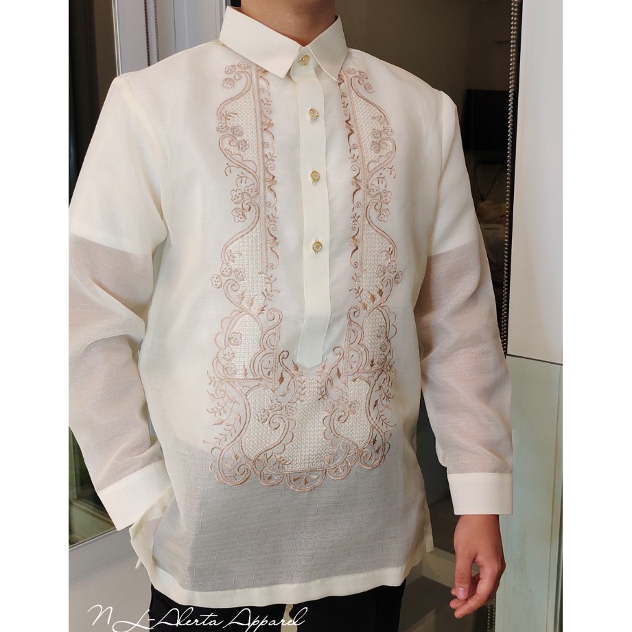 BARONG TAGALOG FOR MEN METALLIC COCOON HIGH QUALITY PURE EMBROIDERED BARONG  | Shopee Philippines