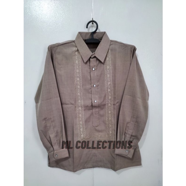 Polo Barong Long Sleeve ( Mocha ) | Shopee Philippines