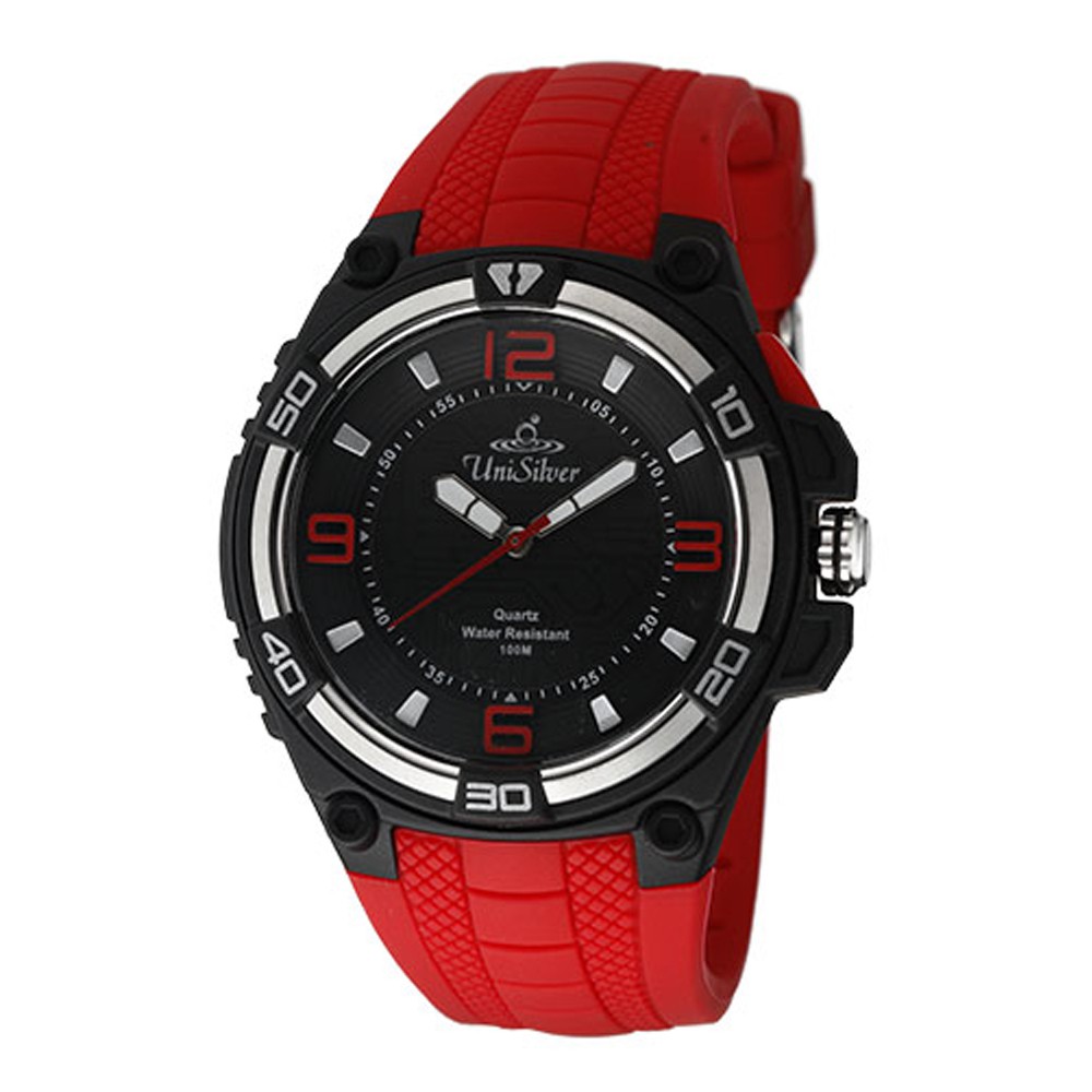 UniSilver TIME Cirqee Men's Analog Black/Red Rubber Watch KW3260-1003 ...