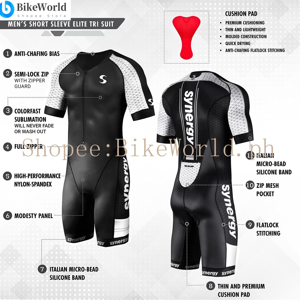 Color : A, Size : X-Small Men' s Elite Sleeved Triathlon Suit Short Sleeve Trisuit SpeedSuit Skinsuit Bike Run Trisuit Full Zip MTB 2 Pockets 