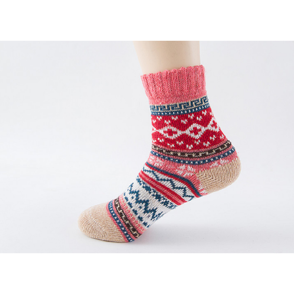 KAIXLIONLY Women Winter Socks 5 Pairs Thick Warm Wool Vintage Slipper Socks Gifts Men Cozy Crew Socks 