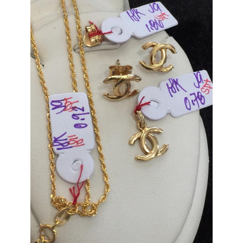 18K Saudi Gold Set Ring Earring Pendant Chanel Design