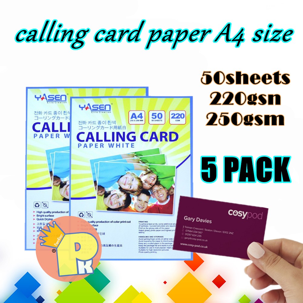 5 pack Yasen Calling Card Paper 220 GSM 250 GSM A4 White Double sided