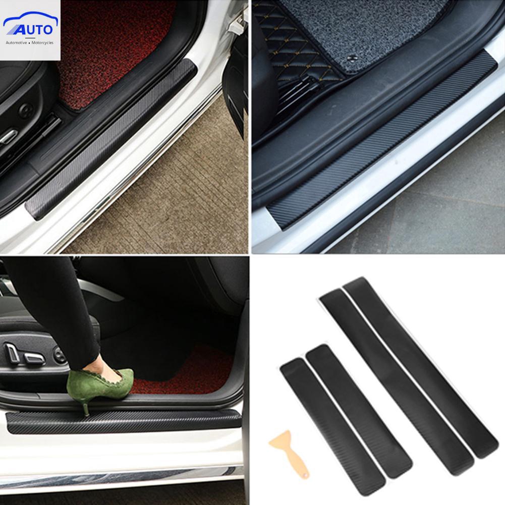 4pcs Carbon Fiber Car Door Sill Sticker None Slip Protection Film