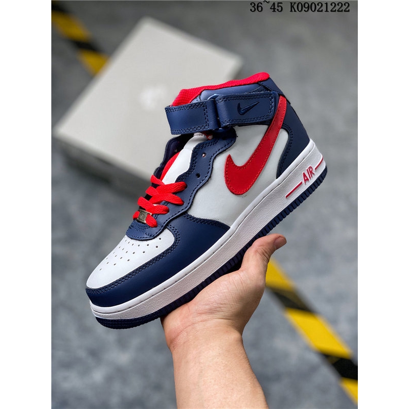 red white and blue air force ones high top