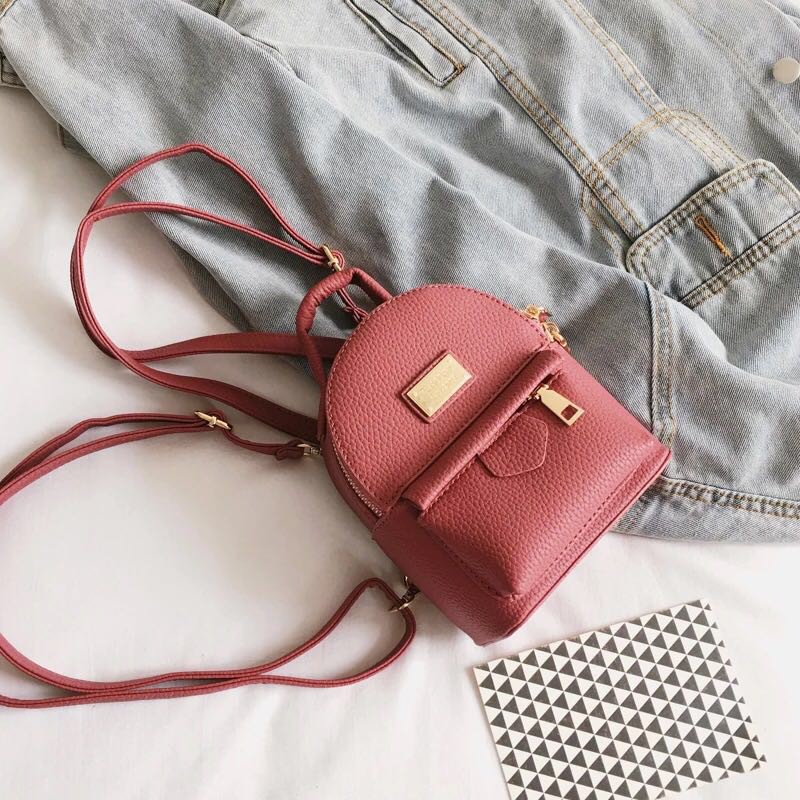 mini red leather backpack