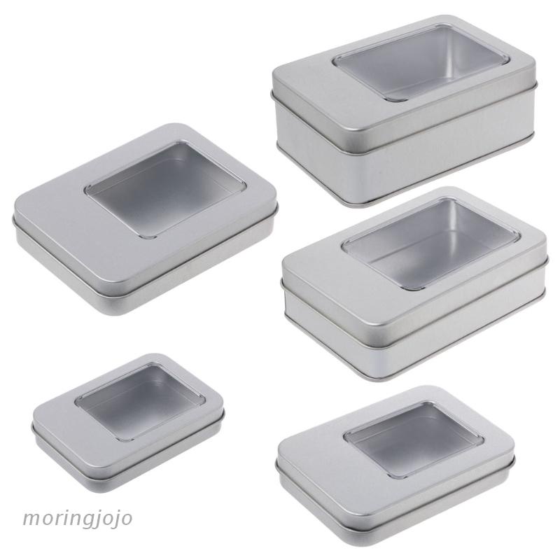 JoJo Rectangular Tinplate Storage Box with Half Clear Window Lid Metal ...