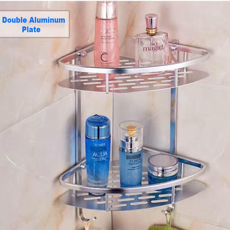 2 Layer Triangular Bathroom Corner Organizer Rack With Hook Shopee