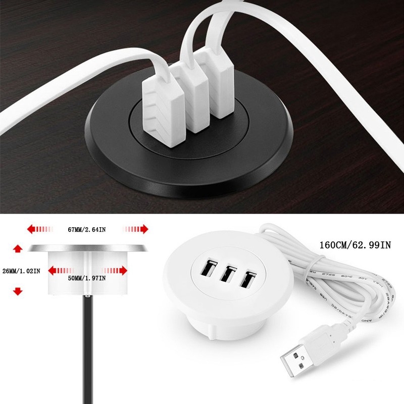 5cm Grommet Hole In Desk Mounting 3 Ports Usb 2 0 Hub For Pc