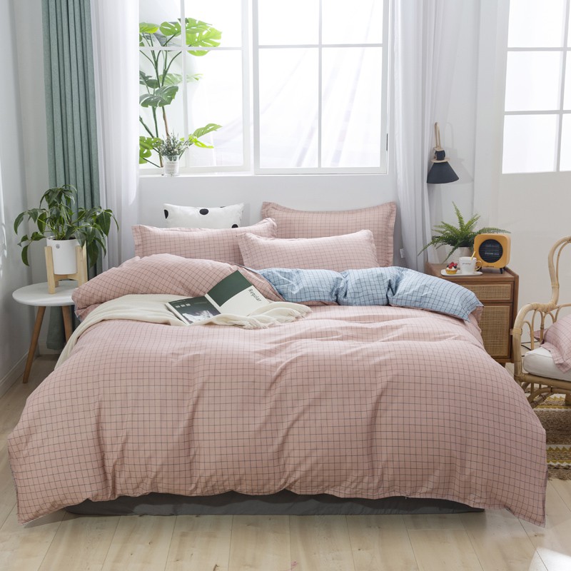 Light Pink Plaid 3 4in1 Fashion Bedding, Light Pink King Size Bedding