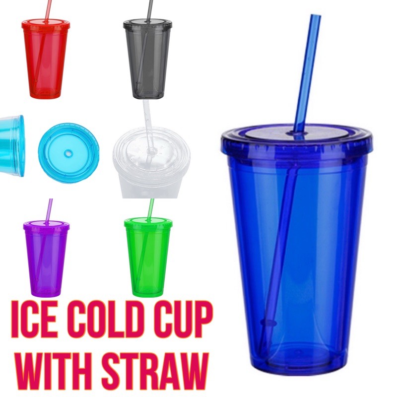 500ml Ice Cold Drink Cup with Straw Plastic Tumbler with Straw Water