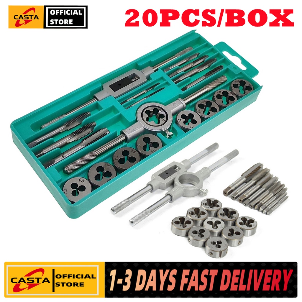CASTA 20 PCS HSS Tap and Die Set Metric Wrench Cut M3-M12 Tap