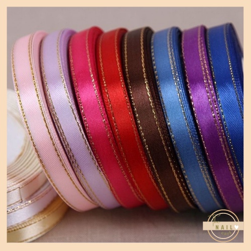 1cm Satin Ribbon Goldedged for Gift Packaging Wrapping High Quality
