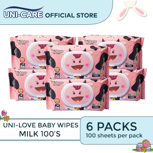 UniLove Milk Scent Baby Wipes 100's Pack of 6 Shopee Philippines