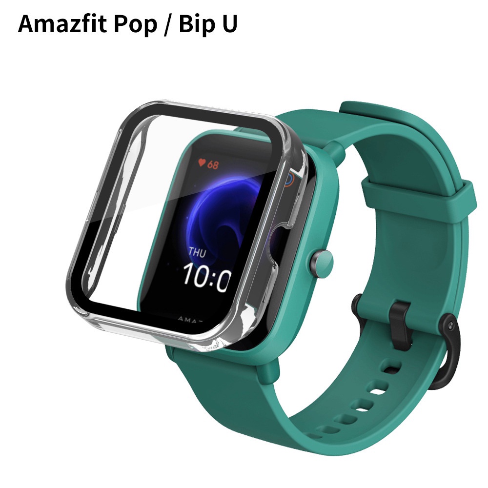 iVoler 3 Pezzi Cover con Vetro Temperato per Amazfit Bip U/Amazfit Bip U PRO, Copertura Completa Custodia Rigida PC, HD Clear Pellicola Protettiva Anti-Graffio Case, 2 Trasparente + 1 Nero