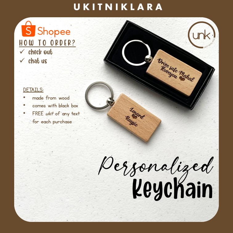 UNK Wooden Keychain Personalized Ukit ni Klara laser engrave