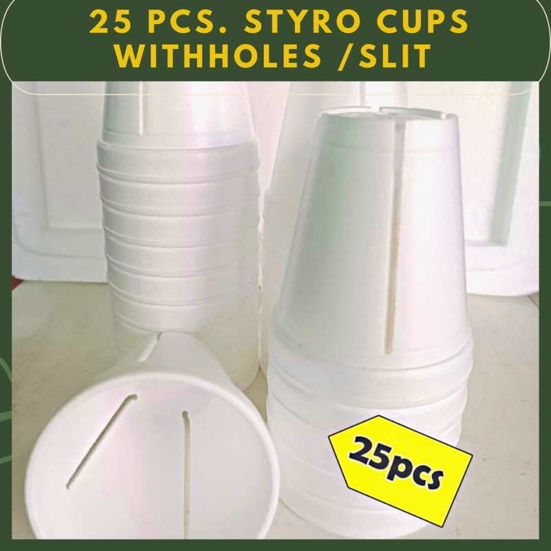25pcs 8oz Styro Cups with neck (WITH HOLES / SLIT) for Hydroponics