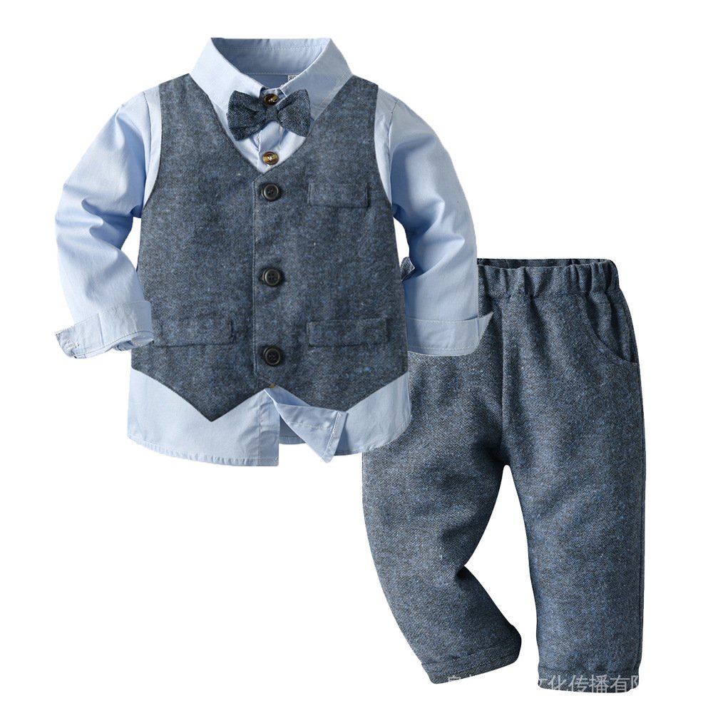 Kids baby boy outfit formal set 1-7y light blue waistcoat shirts pants boys suits infant birthday clothes party costume