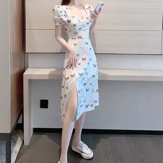 2022 new summer Korean  dress women Casual slit dress white dress bodycon maxi bkk dress for women