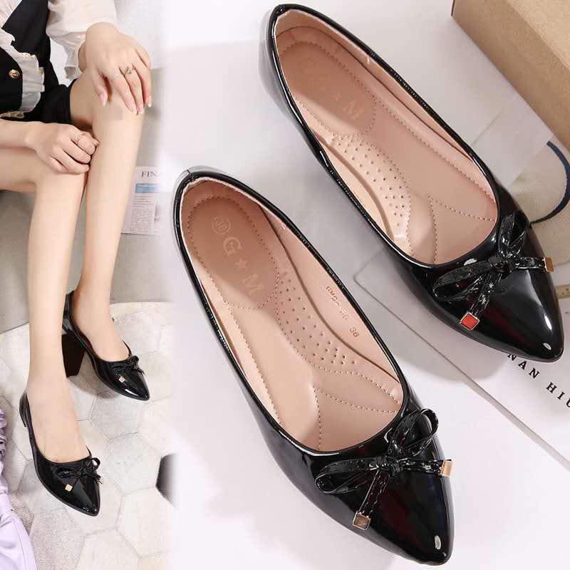 Pointed toe Doll shoes Flat shoes Black Leather Shoes | Shopee Philippines