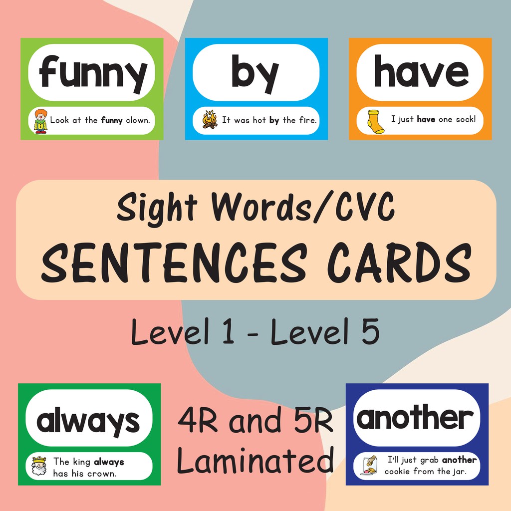 Laminated CVC And Sight Words SENTENCES Flash Cards (4R And 5R ...