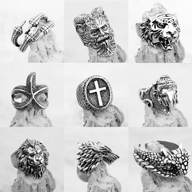 Vintage Punk Skull Animal Ring For Men Stainless Steel Steampunk Retro  Cross Stainless Steel Rings Gothic Male Jewelry | Shopee Philippines