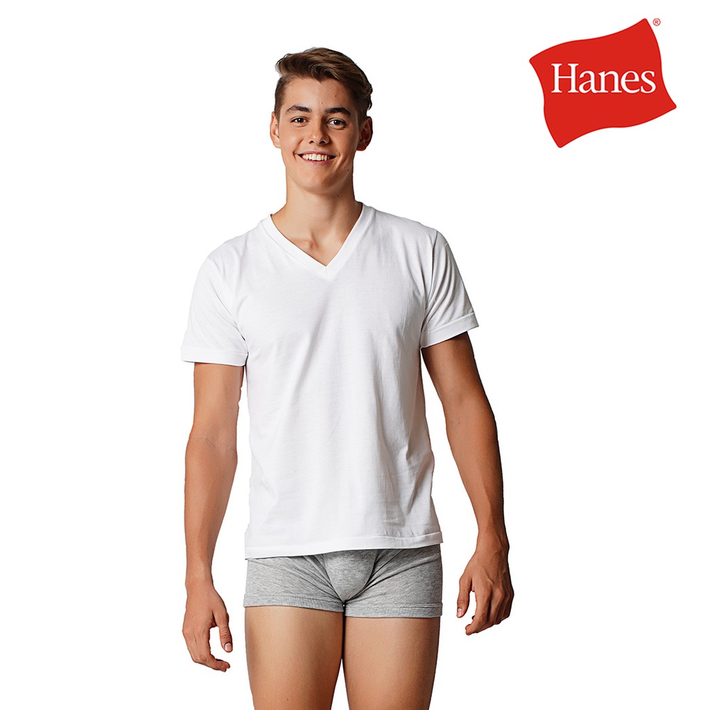 hanes slim fit v neck black