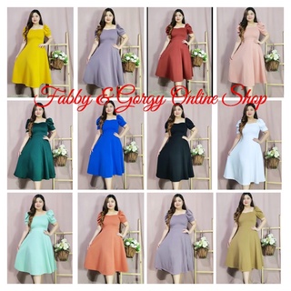 PLAIN Puff Sleeves Square Neck Midi Dress Freesize (Small to Large)