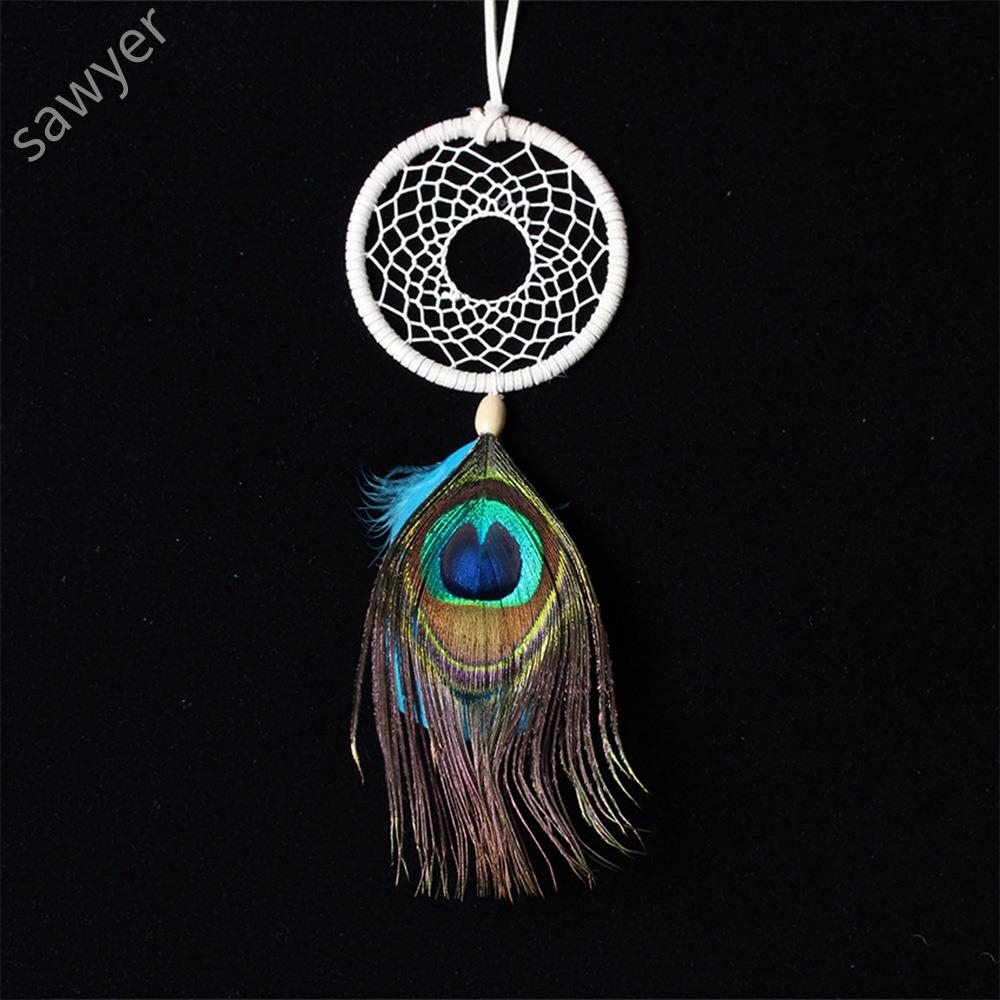 Handmade Dream Catcher Net Peacock Feather Wall Decor Ornament