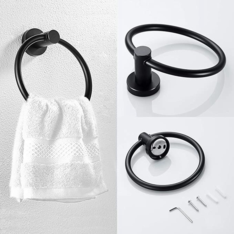 2Pcs Bathroom Hardware Black Towel Ring and Toilet Paper Holder Stainless Steel Bathroom Hand Towel Holder Towel