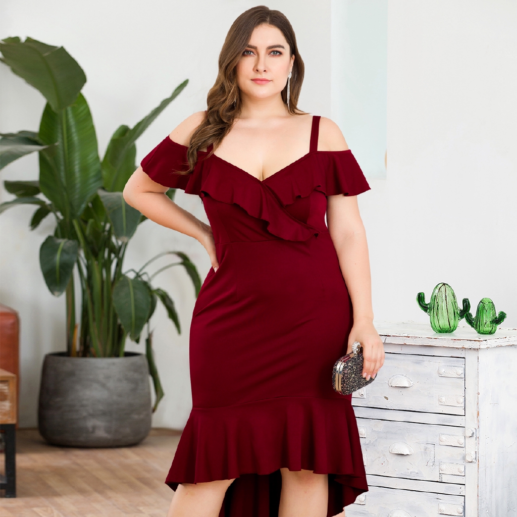 Plus Size Sexy Off Shoulder Bodycon Long Dress Women Red Summer