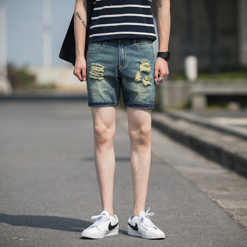 mens three quarter denim shorts