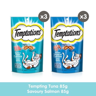 TEMPTATIONS Cat Treats – Tempting Tuna and Savory Salmon Flavor (6-Pack), 85g.aozi cat food