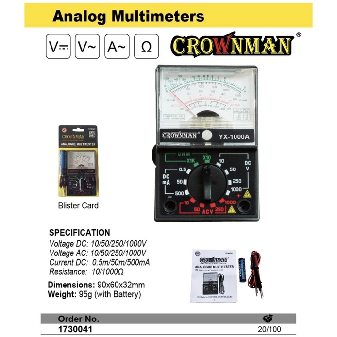 CROWNMAN Analog Multimeters YX1000A Multi Tester With Battery Shopee