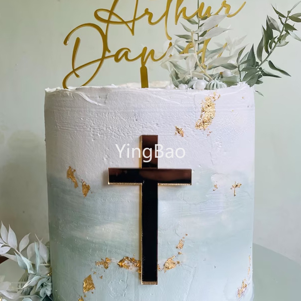Happy Christening Cross Cake Topper Acrylic Cake Decorations God Bless