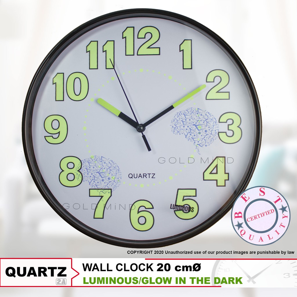 Quartz Luminous / Glow In The Dark Wall Clock 20Cm 8 Inches Shopee