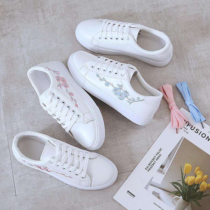 Korea Women Fashion Embroidery white SHoes Lace UP Sneakers | Shopee ...