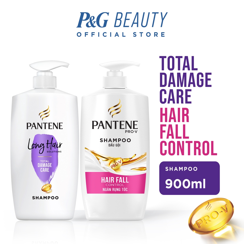 Pantene Hair Fall Control Shampoo 900mL + Total Damage Care Shampoo ...