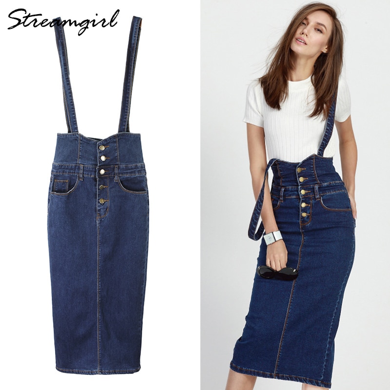 Straps Women Button Jeans Skirts Plus 