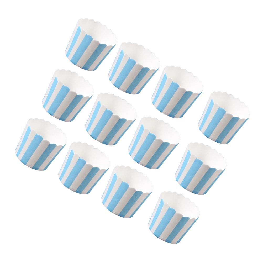 50PCS Blue and White Stripes Paper Cup Cupcake Wrappers Baking Packaging Cup Heat Resistant Cupcake Cups