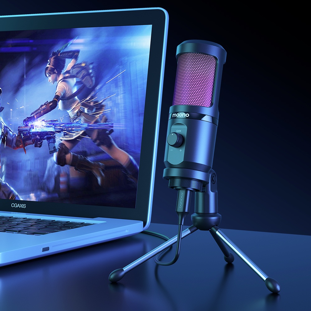 Maono PM461TR RGB USB Microphone Cardioid Condenser Mic Desktop Gaming Microphone with Mic Gain