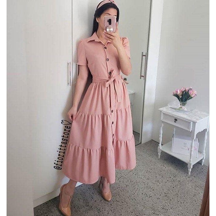 pink button down dress