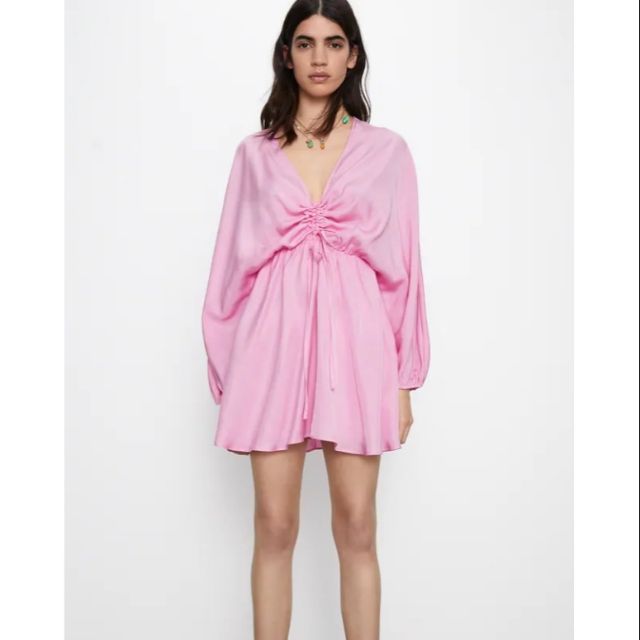 pink satin dress zara